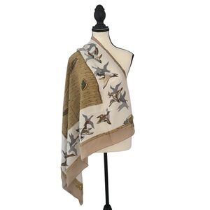 Franco Pugi Vintage Italian Silk Scarf – Hunting Wildlife Motif, Large 37x38